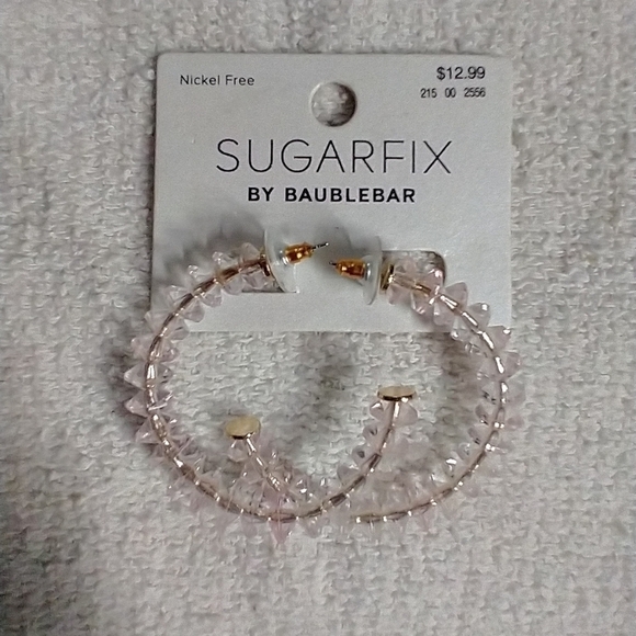 Sugarfix baublebar nickel free pink beaded half hoop earrings - Picture 1 of 3